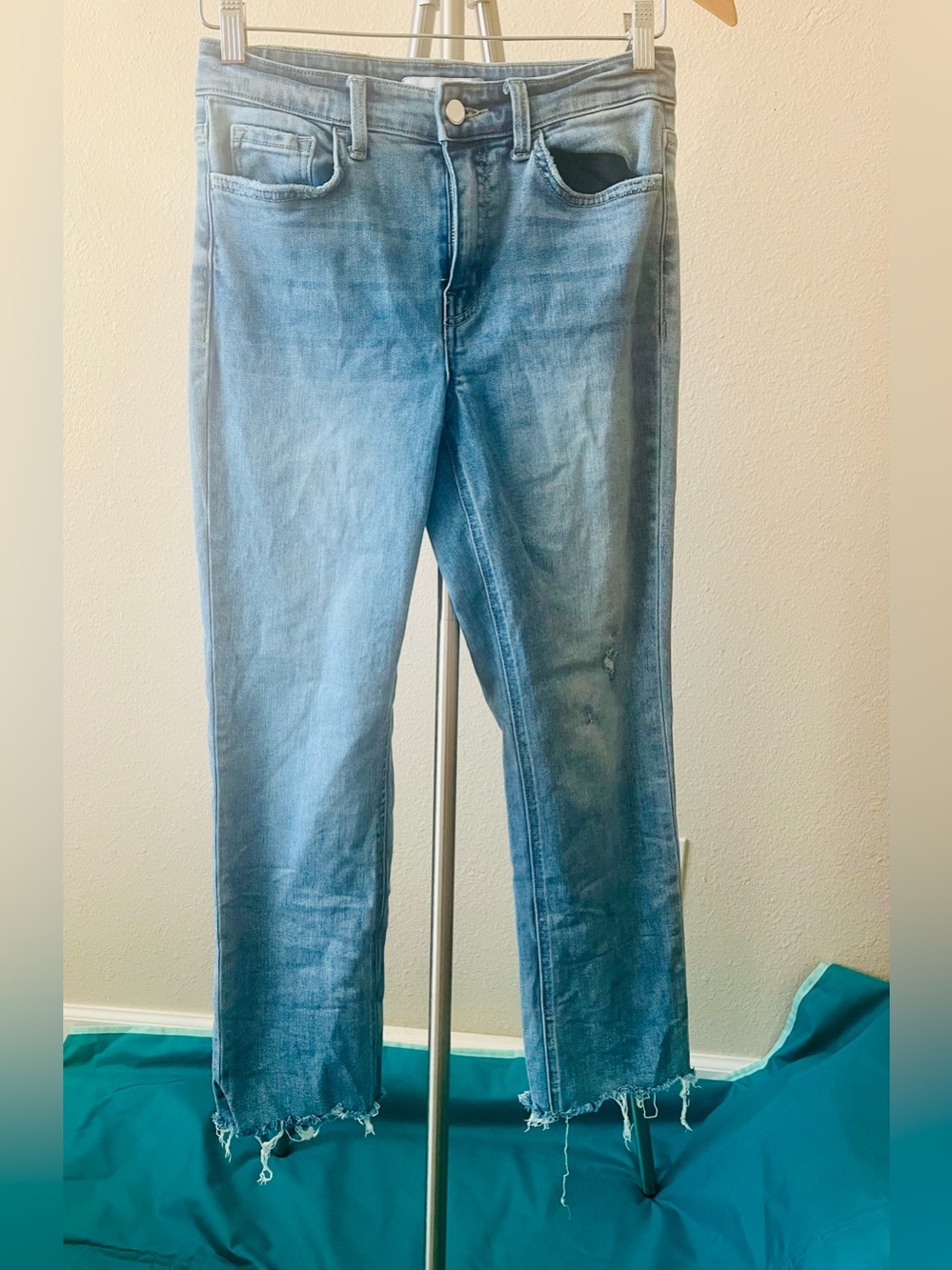 Flying Monkey Light Blue Straight Jeans with Frayed Hem Size 27